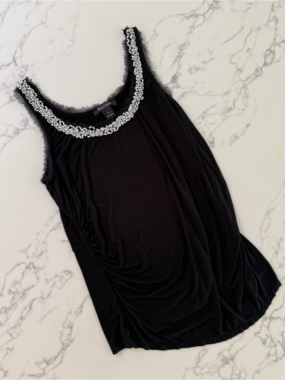 White House Black Market Beaded Neck Sleeveless Top - Black - Size Large